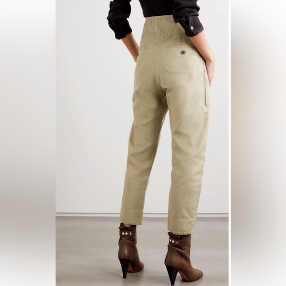 ISABEL MARANT ÉTOILE Raluni High-Rise Cotton-Blend Trousers Beige Size 8 - Picture 3 of 16